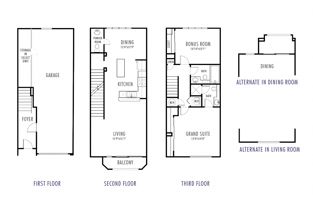 Floor plan for 2 beds, 2.5 baths, 1221 sqft